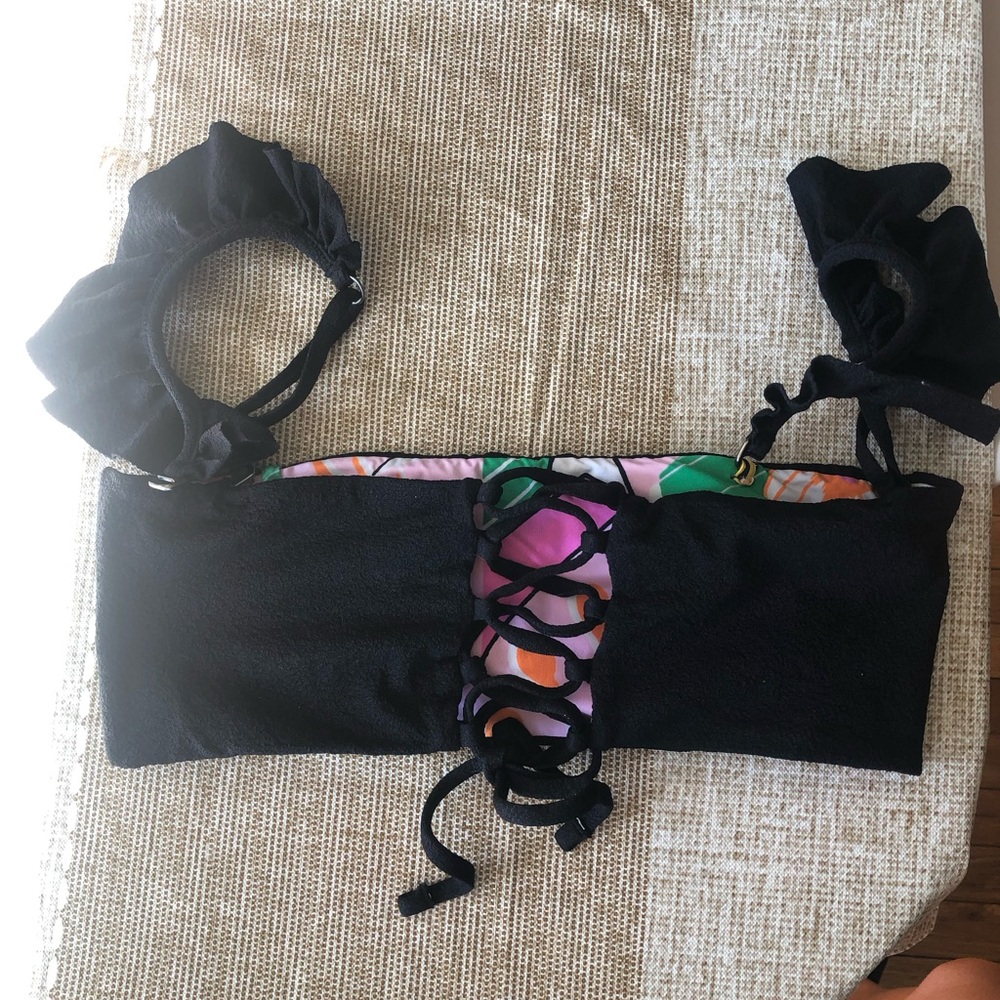 Maaji Reversible Black/Multi Color Ruffle Bikini … - image 2